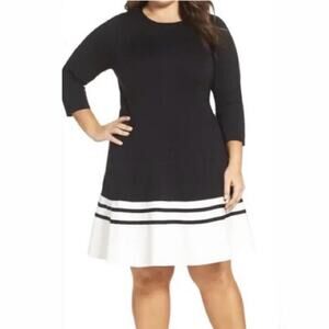 Eliza J Dress Fit and Flare Black and White 3/4 Sleeve Dress size 20W